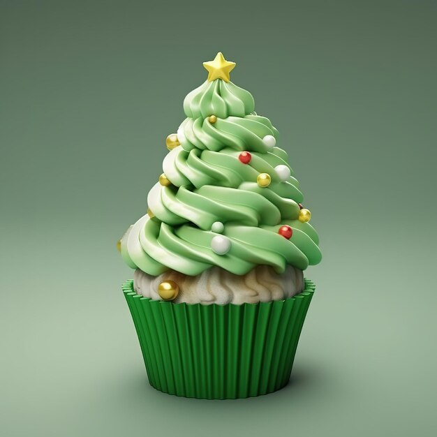 Cupcake em forma de árvore de Natal isolado em fundo branco Cupcakes com forma de Árvore de Carisma