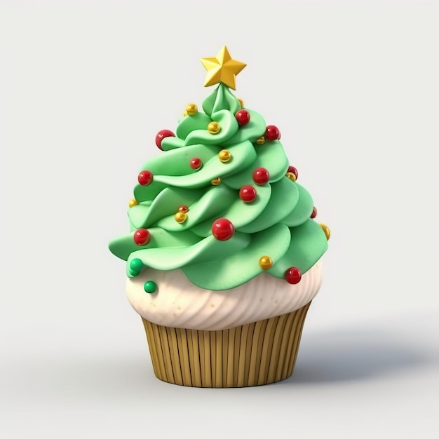 Cupcake em forma de árvore de Natal isolado em fundo branco Cupcakes com forma de Árvore de Carisma