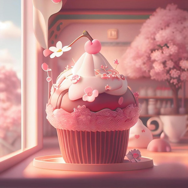 Un cupcake con una flor encima