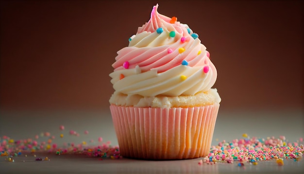 Cupcake gourmet multicolorido com decoração de glacê doce generativa AI