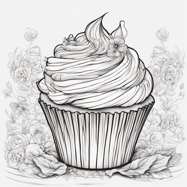 Cupcake-Malbuch, Vektor, weißer Hintergrund, Umriss