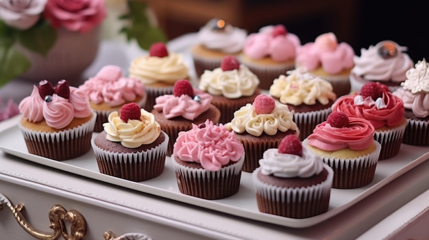 Cupcake-Menü für schicke Hochzeiten und Partys mit Miniatur-Cupcake-Teller-Catering-Diensten