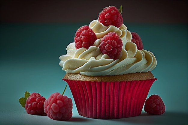 Cupcake mit Himbeeren AI generiert