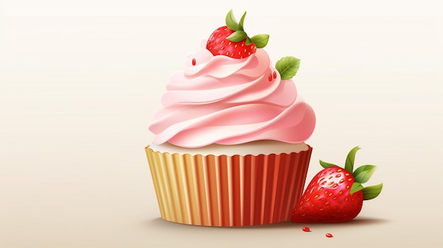 Foto cupcake mit sahne und erdbeeren