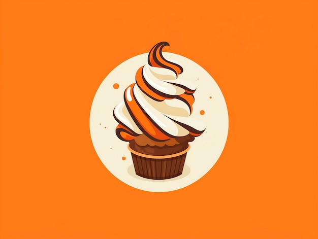 Cupcake mit Schlagsahne Vektorillustration auf orangefarbenem Hintergrund