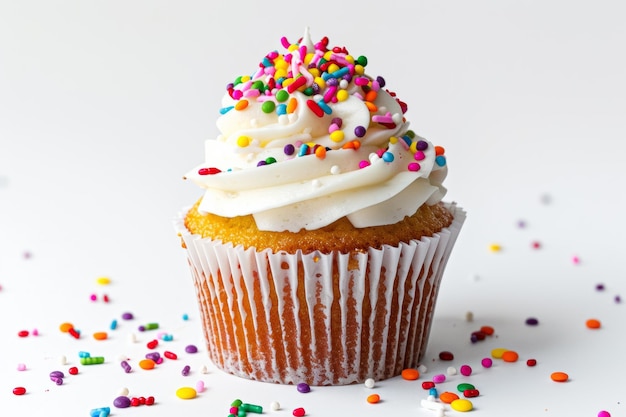 Cupcake mit weißem Frost und Sprinkles