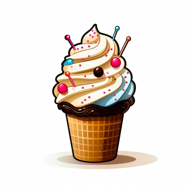 Foto cupcake mit weißem zuckerguss und streuseln generative ai