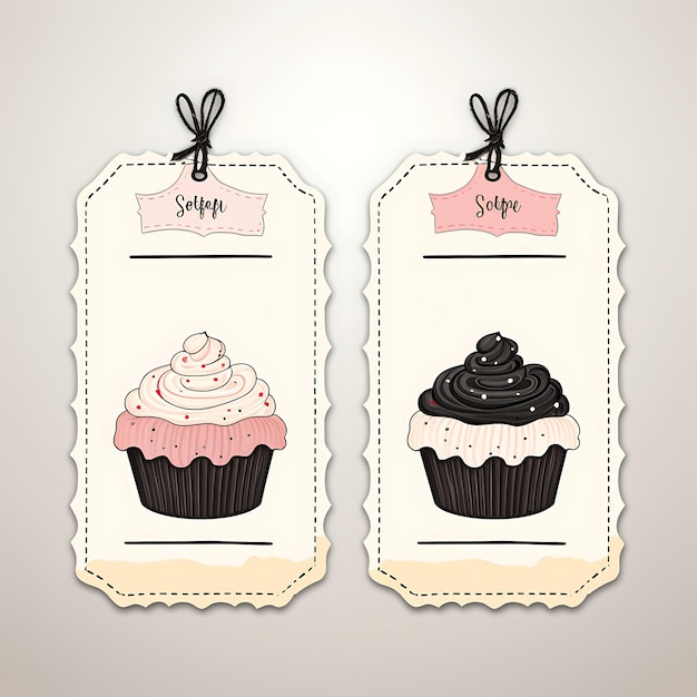 Foto cupcake shop tag card craft paper ilustração simples scallo design de cartão 2d ilustração criativa