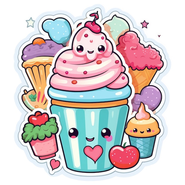 Foto cupcake sorvete e corações adesivo doces e design de amor