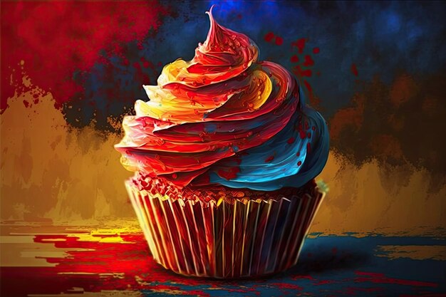 Foto un cupcake de terciopelo rojo con pétalos de rosa