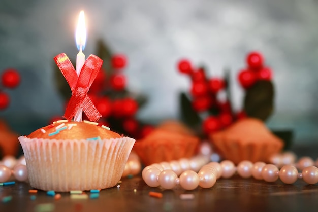 Cupcake con una vela de vacaciones