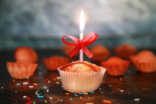 Cupcake con una vela de vacaciones