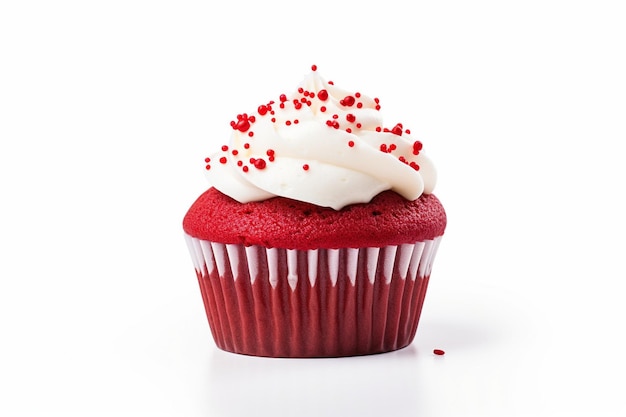 Foto cupcake vermelho isolado em fundo branco