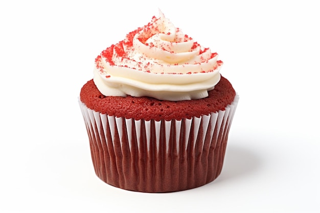 Cupcake vermelho isolado em fundo branco