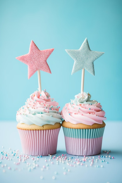 Cupcakes caprichosos de varinha mágica abraçam a estética Barbiecore em rosa e azul pastel comestível Sta