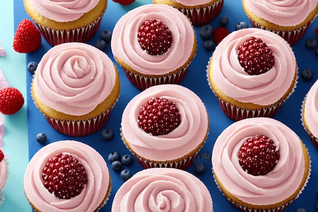 Cupcakes com cerejas e arte generativa de creme rosa por IA