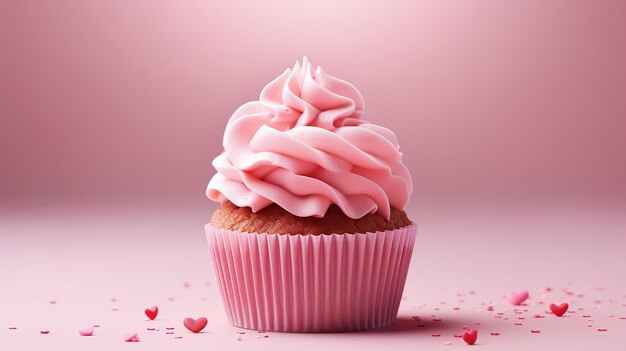 Cupcakes com cobertura de creme de manteiga rosa vistos de cima contra um fundo rosa espaço de cópia IA geradora