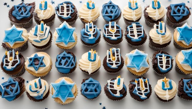 cupcakes com glasura em forma de estrela azul e estrelas sobre eles