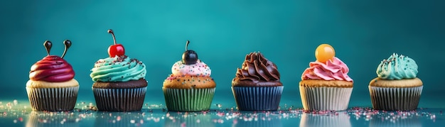 Cupcakes com uma cereja no topo