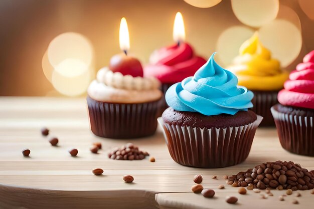 Cupcakes com uma vela que diz "Parabéns"