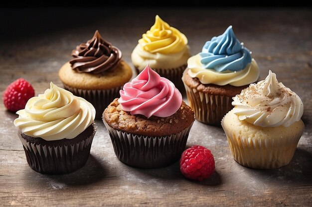 Cupcakes com variedade de esmalte arco de ângulo alto c v