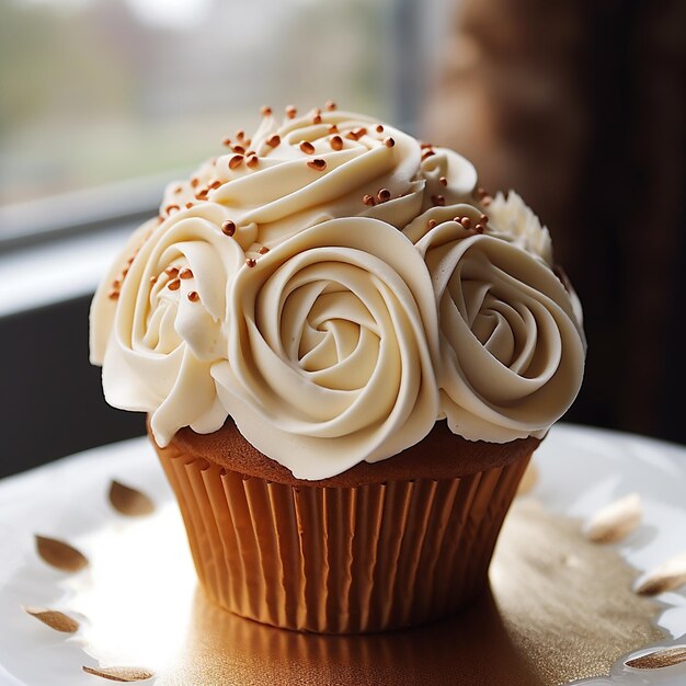 Cupcakes con crema batida conjunto aislado sobre fondo blanco.