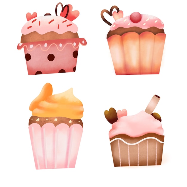 Cupcakes de aquarela desenhados à mão ilustração isolada em fundo branco Cupcake desenhado à mão