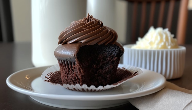 Cupcakes de chocolate duplo decadentes com cobertura rica de ganache