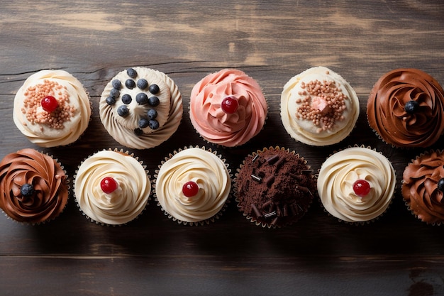 cupcakes de cima em estilo rústico com espaço de cópia