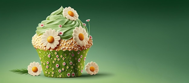 Cupcakes de férias de primavera com flores e confeitos para uma festa Generative AI Um lugar para o seu texto