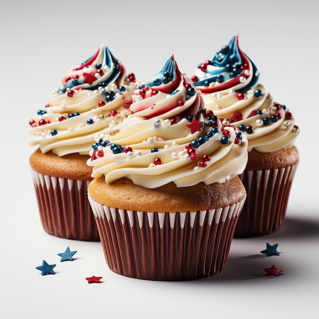 cupcakes con decoración de bandera aislado sobre fondo transparente