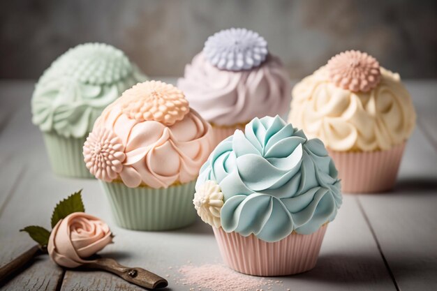 Cupcakes con decoración floral en colores pastel