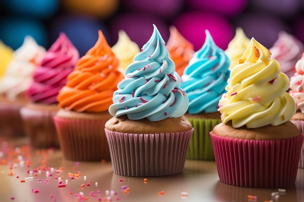 Cupcakes em cores vibrantes