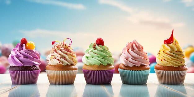 Cupcakes con fresa y caramelos con chispitas