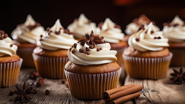 Cupcakes con glaseado de crema de mantequilla y virutas de chocolate IA generativa