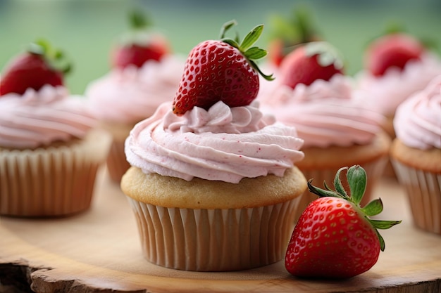 Cupcakes con glaseado de fresas frescas