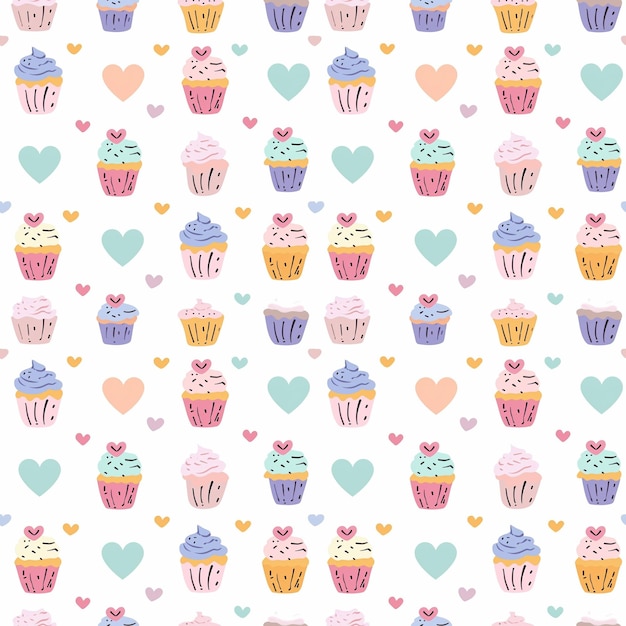 Cupcakes mit Herzen nahtlose Muster Geschenkverpackung Hintergrund Valentinstag
