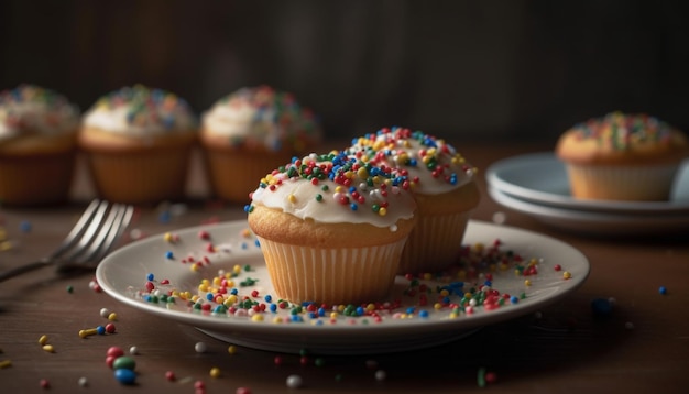 Cupcakes multicoloridos com cobertura doce perfeitos para uma celebração de indulgência gerada por inteligência artificial