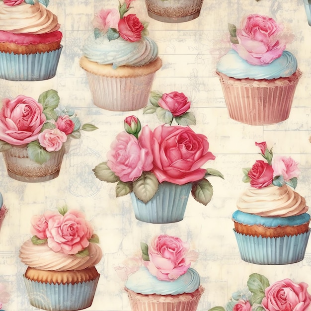 Cupcakes papel velho papel digital vintage