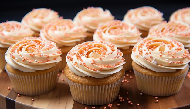 Cupcakes recém-cozidos com cobertura colorida uma doce indulgência para celebrações geradas por IA