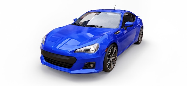 Cupé de coche deportivo pequeño azul. Representación 3D.