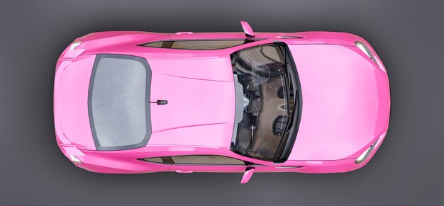 Cupé de coche deportivo pequeño rosa. Representación 3D.