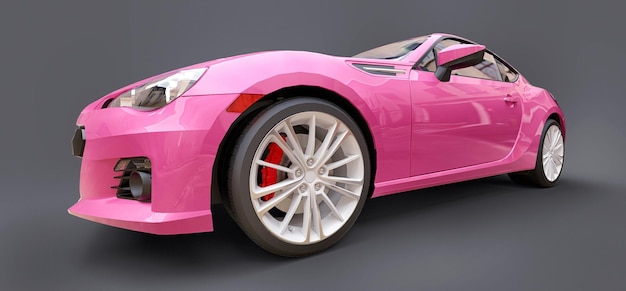 Cupé de coche deportivo pequeño rosa. Representación 3D.