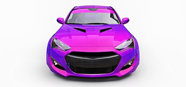 Cupê de carro esporte pequeno roxo. Afinação de corrida avançada com peças especiais e extensões de roda. Renderização 3D.