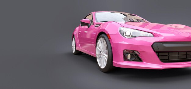 Cupê de carro esportivo pequeno rosa. renderização 3D.