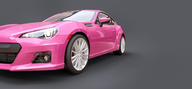 Cupê de carro esportivo pequeno rosa. renderização 3d.