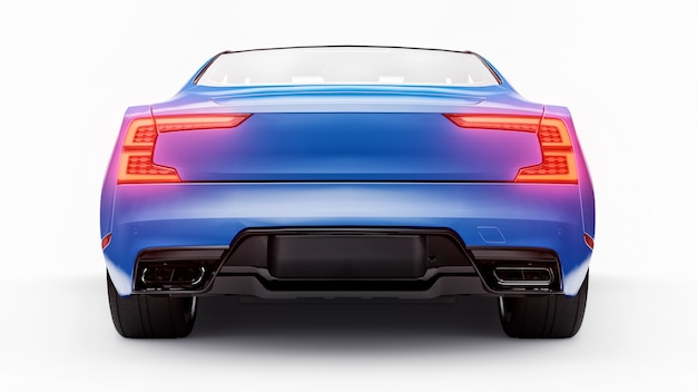 Cupê de esportes de carro conceito premium. carro azul sobre fundo branco. híbrido plug-in. tecnologias de transporte ecológico. renderização 3d.