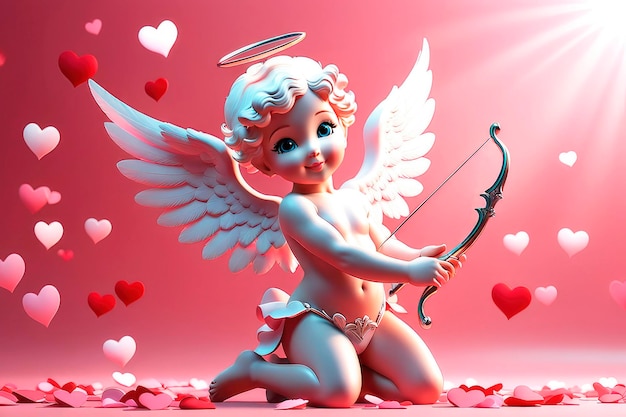 Cupid und Herzen auf rosa Hintergrund