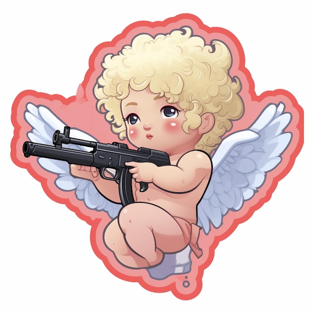 Foto cupido con un arma en la mano