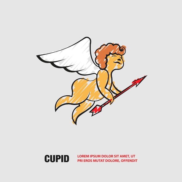 Cupido con una flecha Contorno vectorial de la ilustración del Día de San Valentín con dibujos al estilo de garabateos